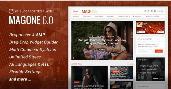 MagOne v6.4.7 - Responsive News & Magazine Blogger Template
