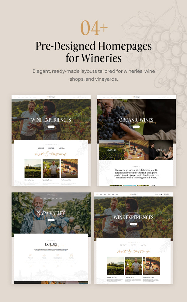 04+ Pre-Designed Homepages for Wineries