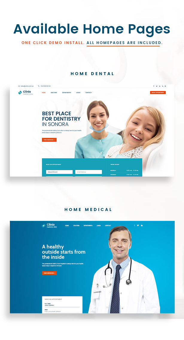 Clinio - Medical & Dental WordPress Theme Home Page Variation