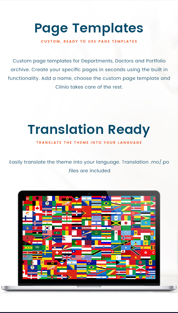 Clinio - Medical & Dental WordPress Theme Page Templates and Translation Ready