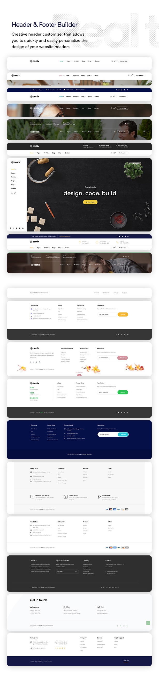 multipurpose WordPress theme header footer
