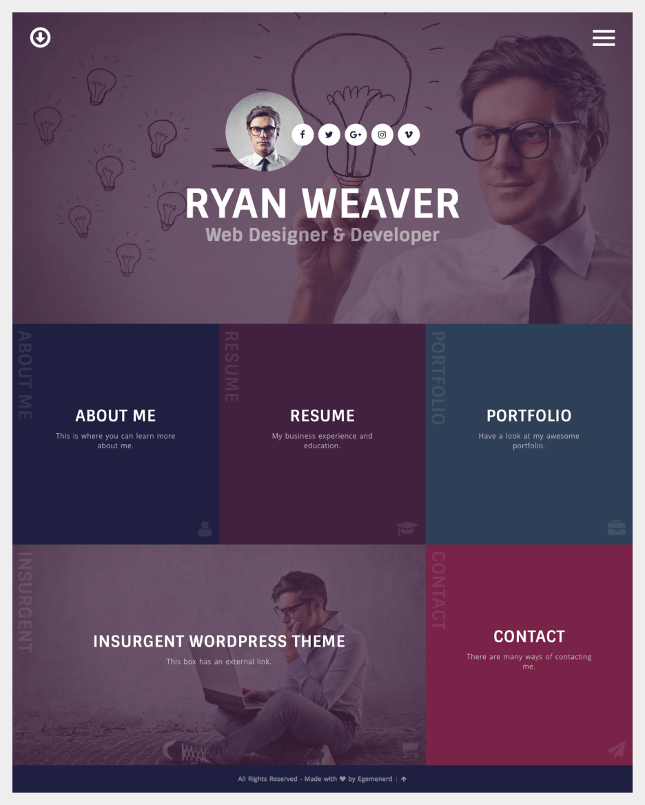 Insurgent - Personal Vcard Resume WordPress theme