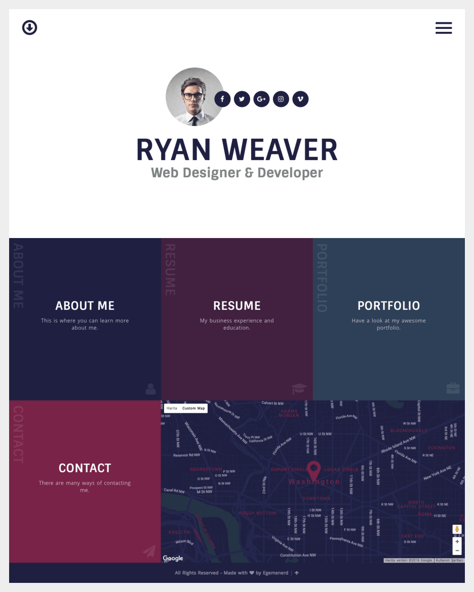 Insurgent - Personal Vcard Resume WordPress theme