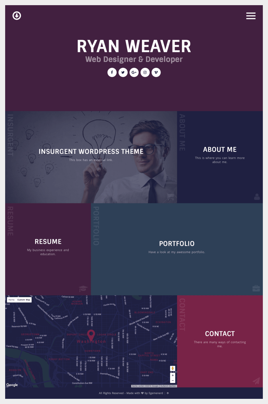 Insurgent - Personal Vcard Resume WordPress theme