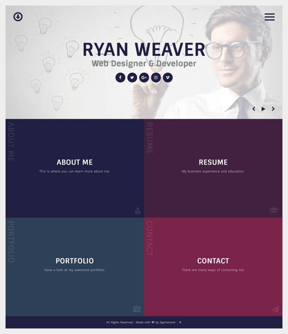Insurgent - Personal Vcard Resume WordPress theme