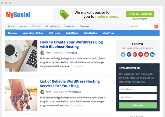 MySocial WordPress Blog Theme - Happy Themes