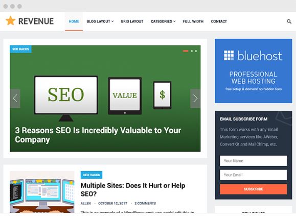 Revenue WordPress Blog Magazine Theme Happy Themes