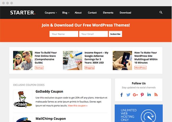 Starter WordPress Blog & Coupon Theme - Happy Themes
