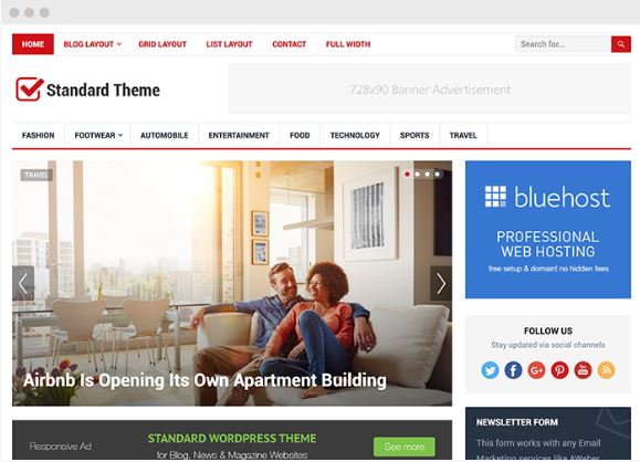 standard wordpress blog magazine theme happy themes