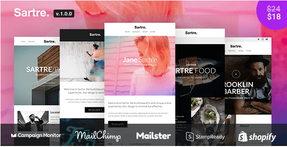 SARTRE - RESPONSIVE EMAIL TOOLKIT: 120+ SECTIONS + ONLINE BUILDER + MAILCHIMP + MAILSTER + SHOPIFY