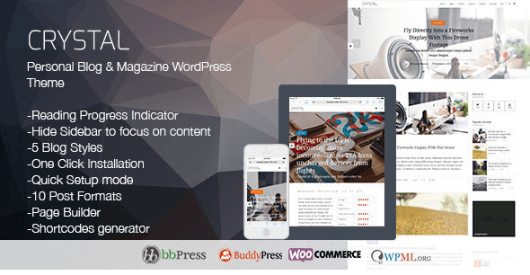 Crystal v1.5 - Personal Blog Wordpress Theme