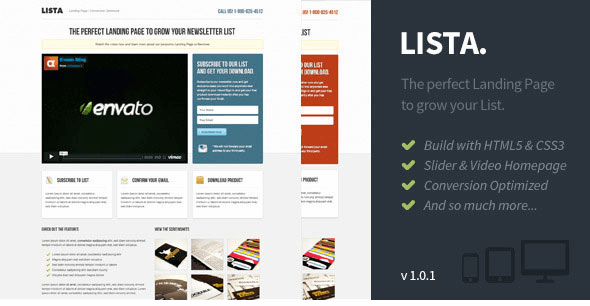 Lista - Themeforest Newsletter Form Landing Page