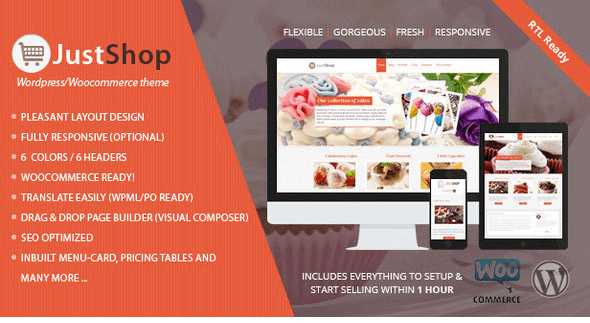 Justshop v6.6 - Cake Bakery Restaurant WordPress Theme