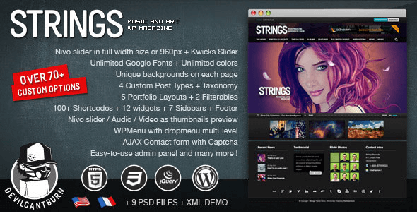 Strings Music and Art Themeforest Magazine Wordpress