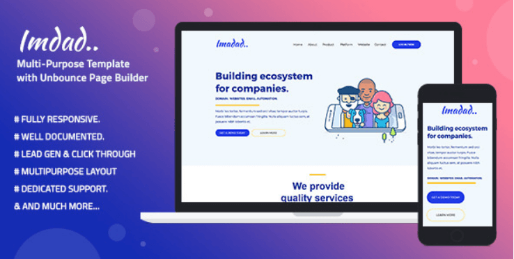 Imadad - Multi-Purpose Template with Unbounce Page Builder