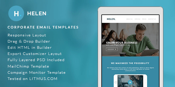 Helen - Corporate Email Templates + Builder Access