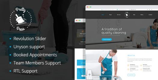 PrettyPress v1.0 - Cleaning Service WordPress Theme