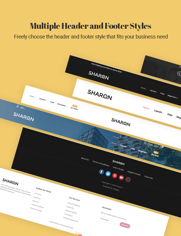 Multiple header and footer styles