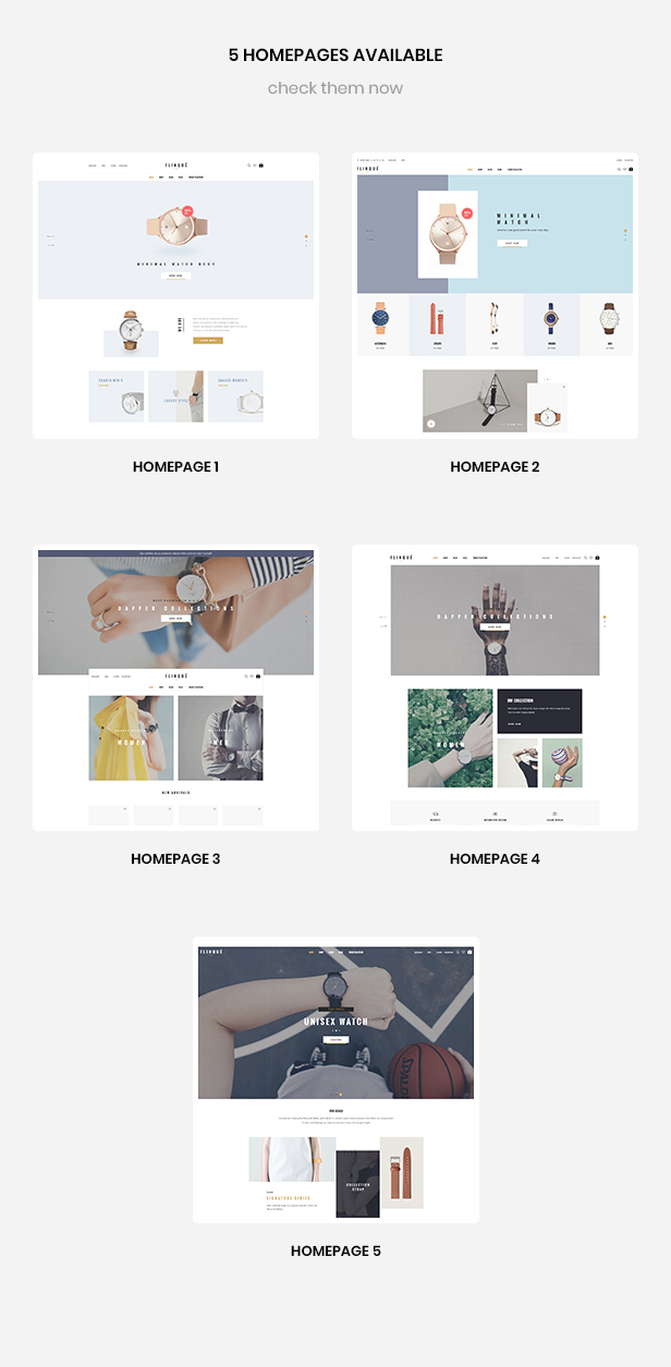 Multiple home pages for fashion and watch