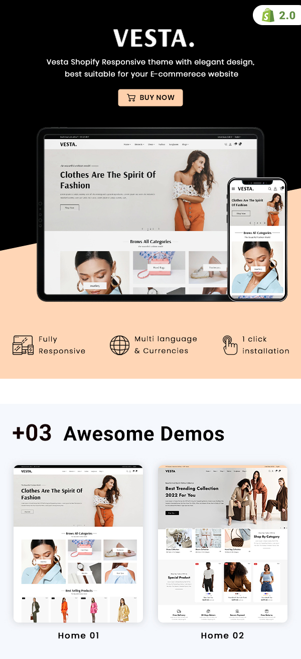 Vesta - Fashion Responsive Shopify 2.0 Theme - 2