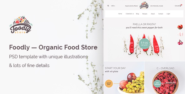 Foodly — Organic Food Store PSD Template