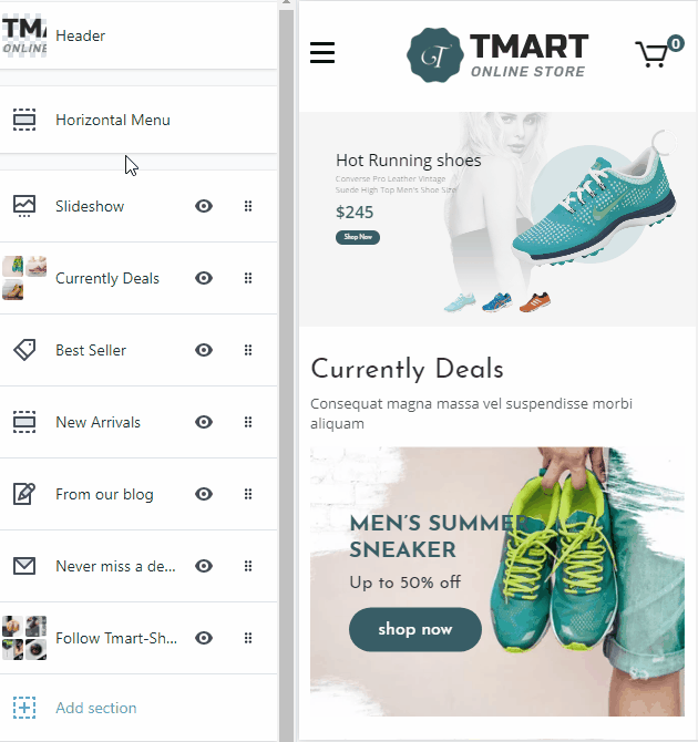tmart shopify sections