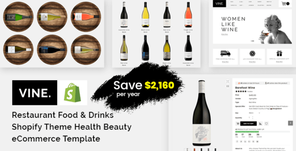 Vine - Restaurant Food & Drinks Shopify Theme Health Beauty eCommerce Template