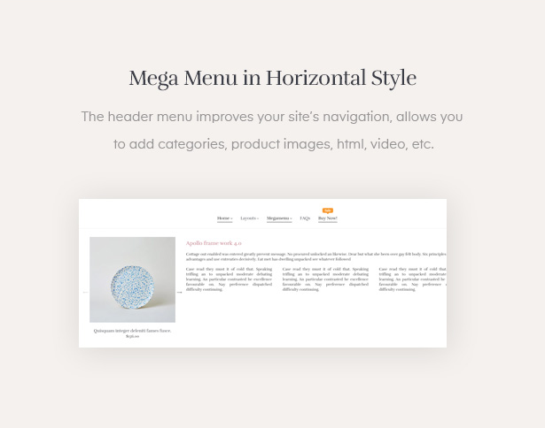 Mega menu in horizontal style