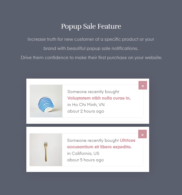 Pop-up sale feature