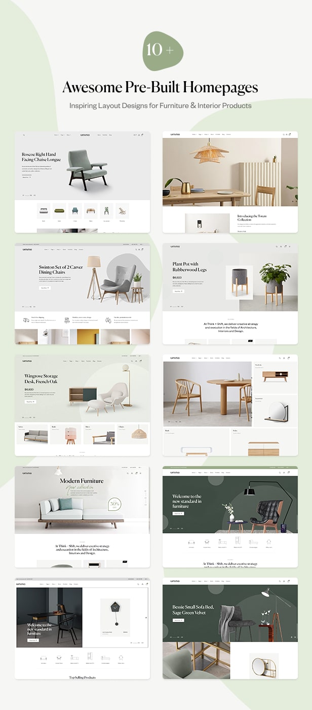 10+ pre-built homepages
