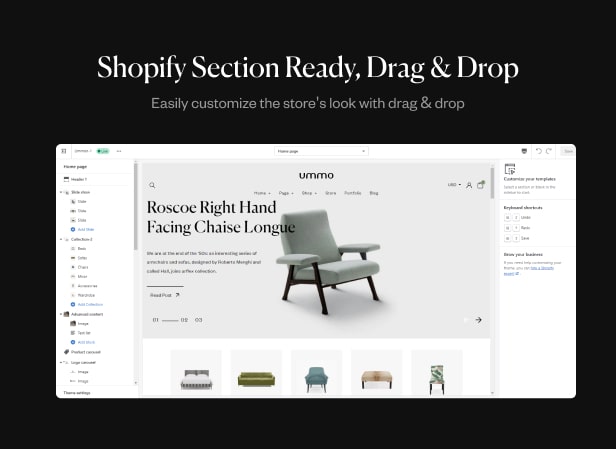 The Shopify section is ready, drag and drop