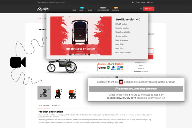 HTML5 video, free shipping and delivery time