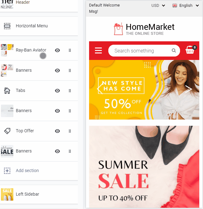 Drag and drop page builder
