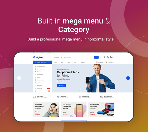 Built-in mega menu and category