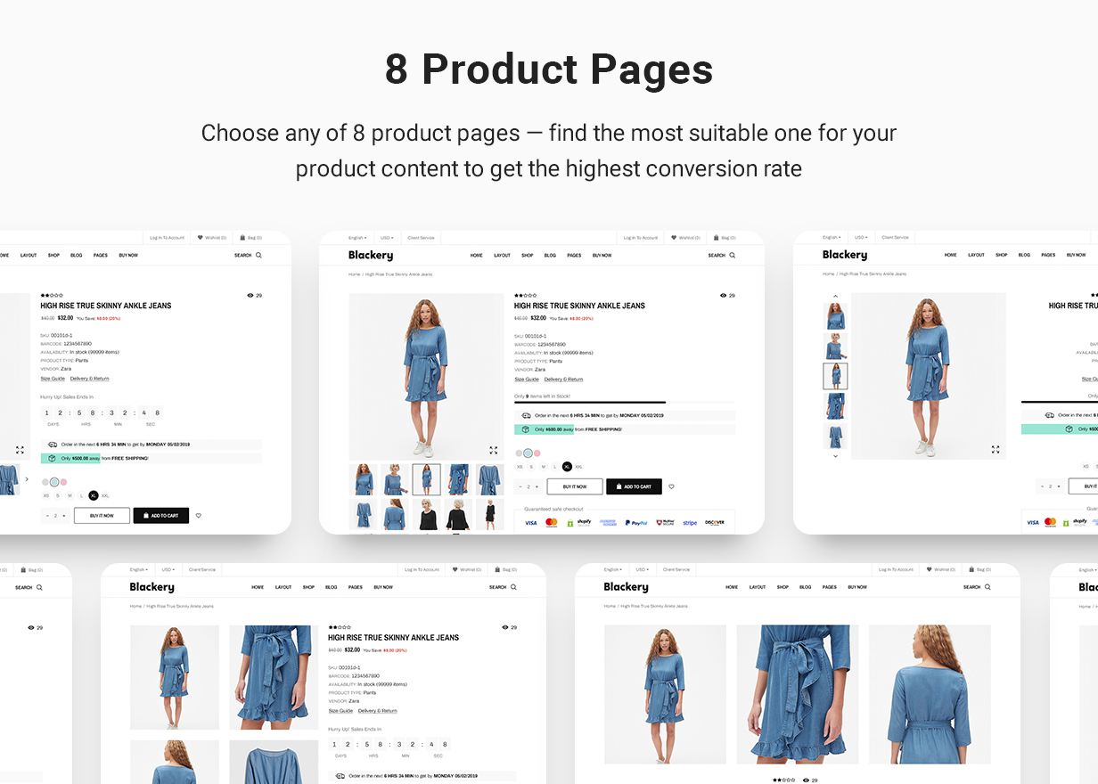 8 Product Pages: Choose any of 8 product pages - find the pages that best match your product content to get the highest conversion rate.