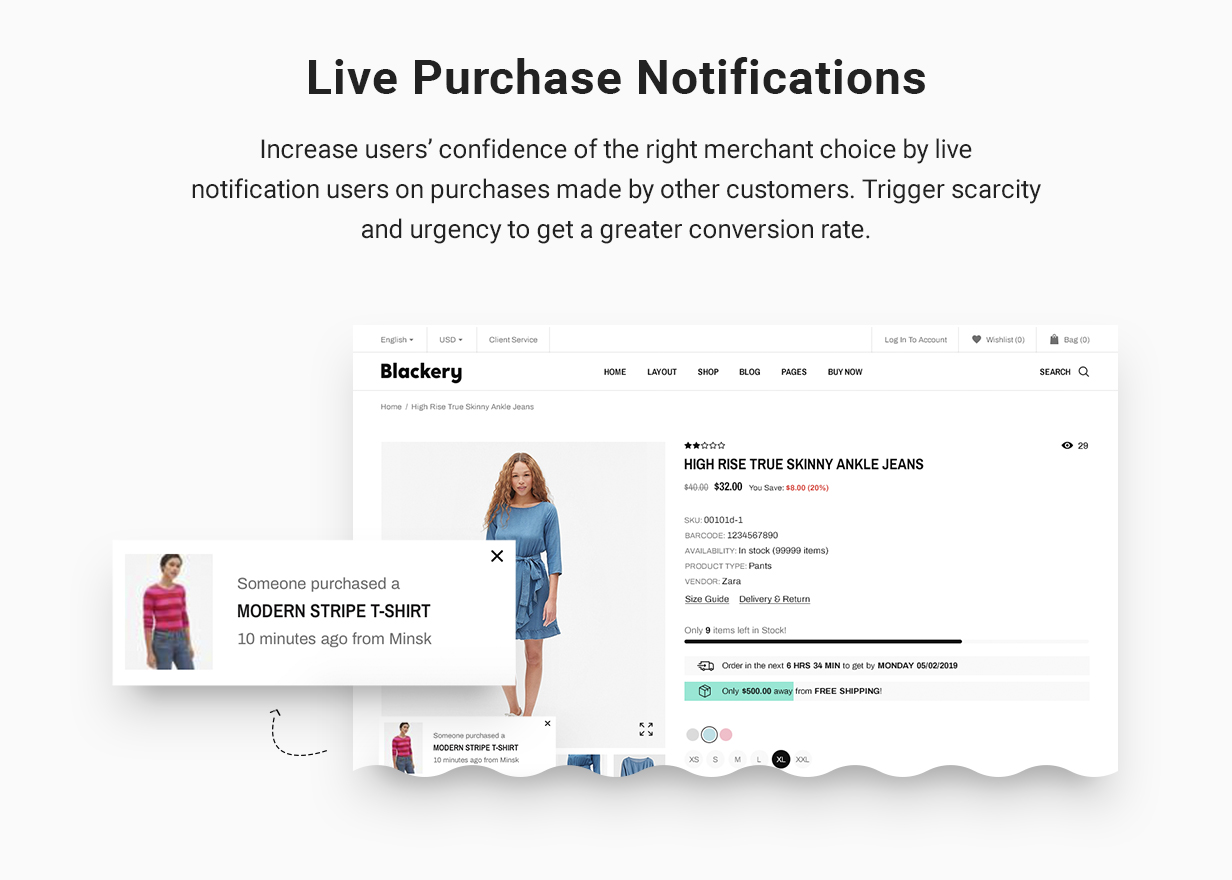 Real-time purchase alerts: Increase users' confidence in choosing the right merchant by alerting users in real-time about purchases made by other customers.  Enable scarcity and urgency to get a higher conversion rate.
