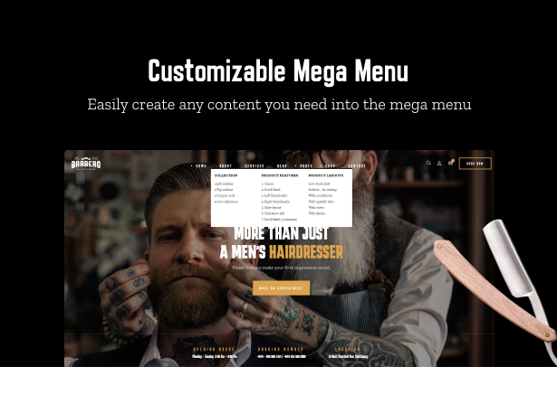 Customizable mega menu