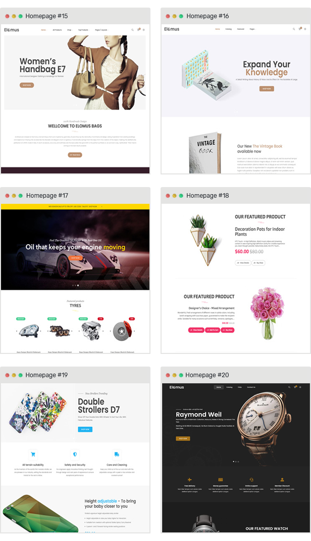 One product bags, phone covers, watches, flowers, auto parts, book holder