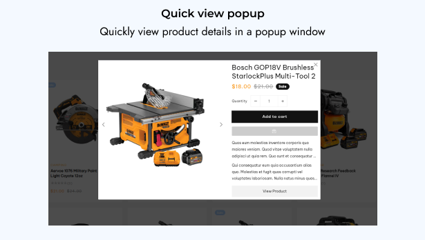 Quick popup view