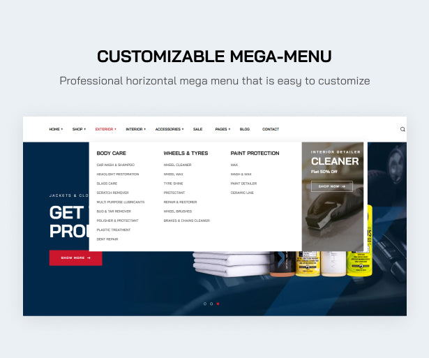 Customizable mega menu