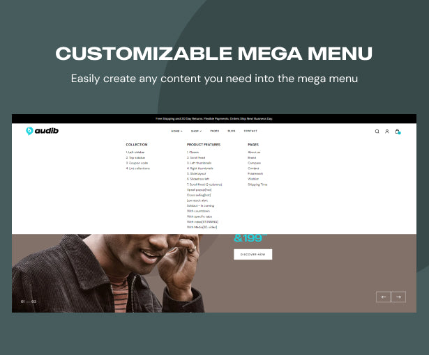 Customizable mega menu