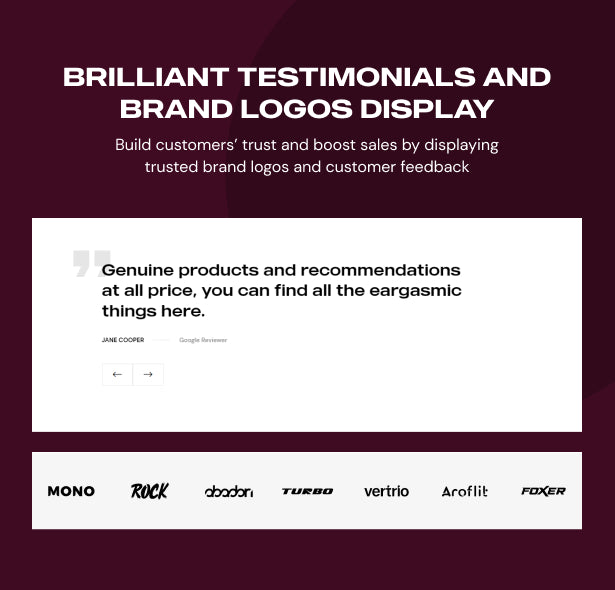 Brilliant display of testimonials and brand logos