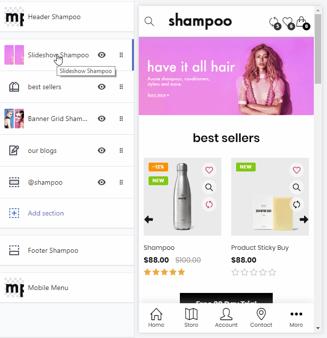 Shampoo sections