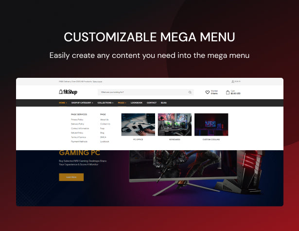 Customizable mega menu