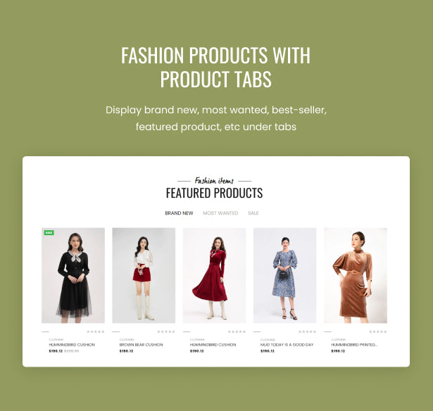 Fashion products with product tabs