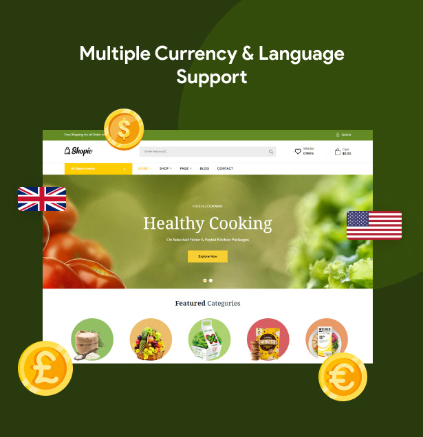 Support for multiple currencies and languages