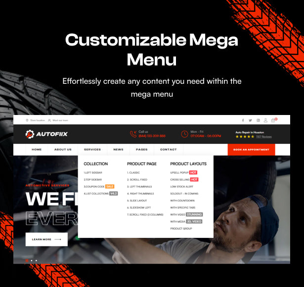 Customizable mega menu