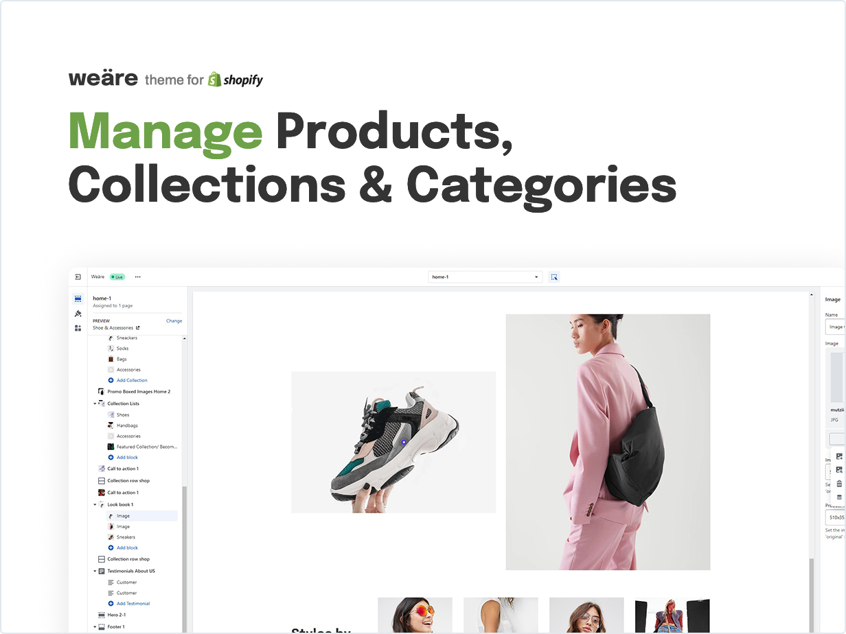 Management of products, collections and layouts
