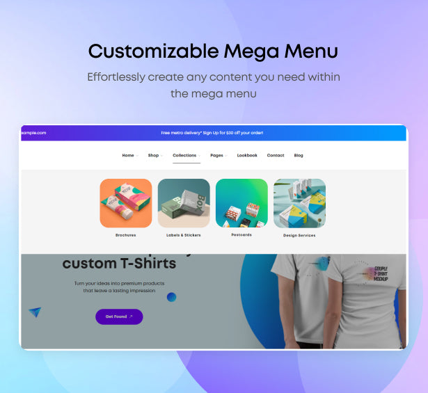 Customizable mega menu