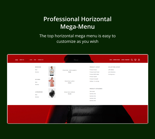 Professional horizontal mega menu